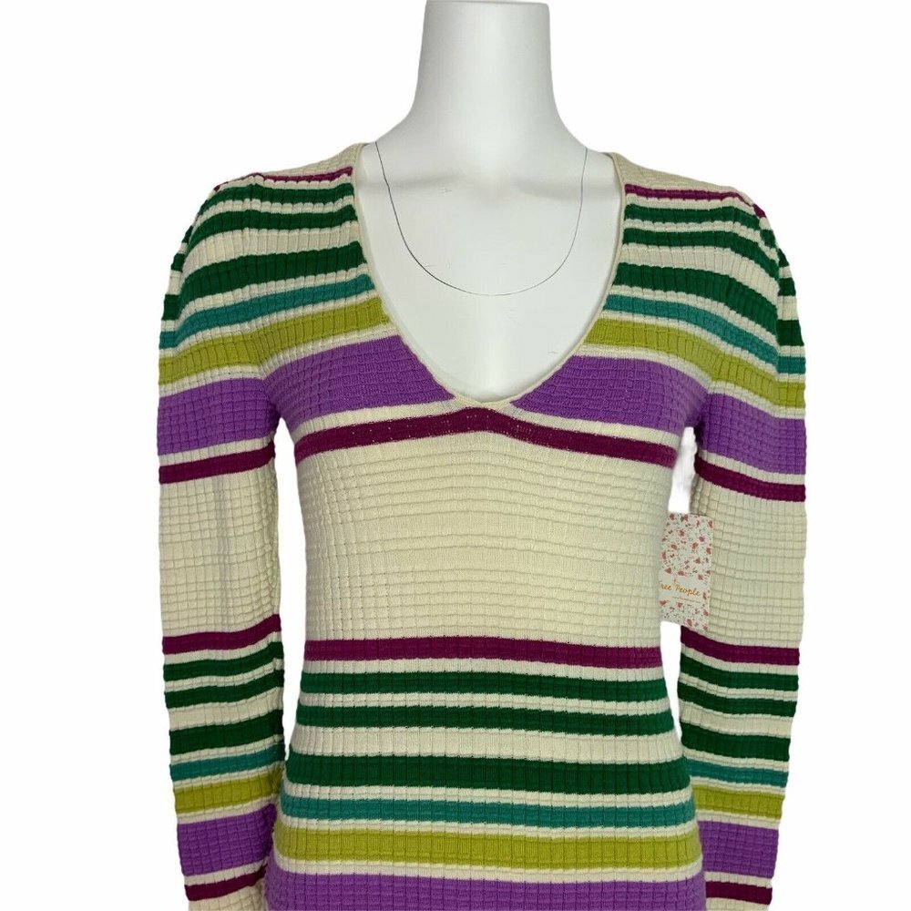 NWT Free People Gidget v-neck long sleeve Sweater Dress XS Multi-Color S… - Picture 9 of 11